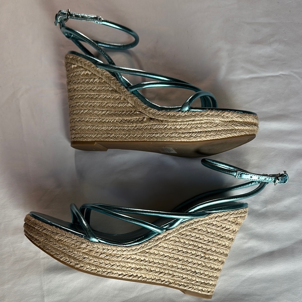 Nine West Shiny Blue Strappy Wedges - Picture 7 of 14
